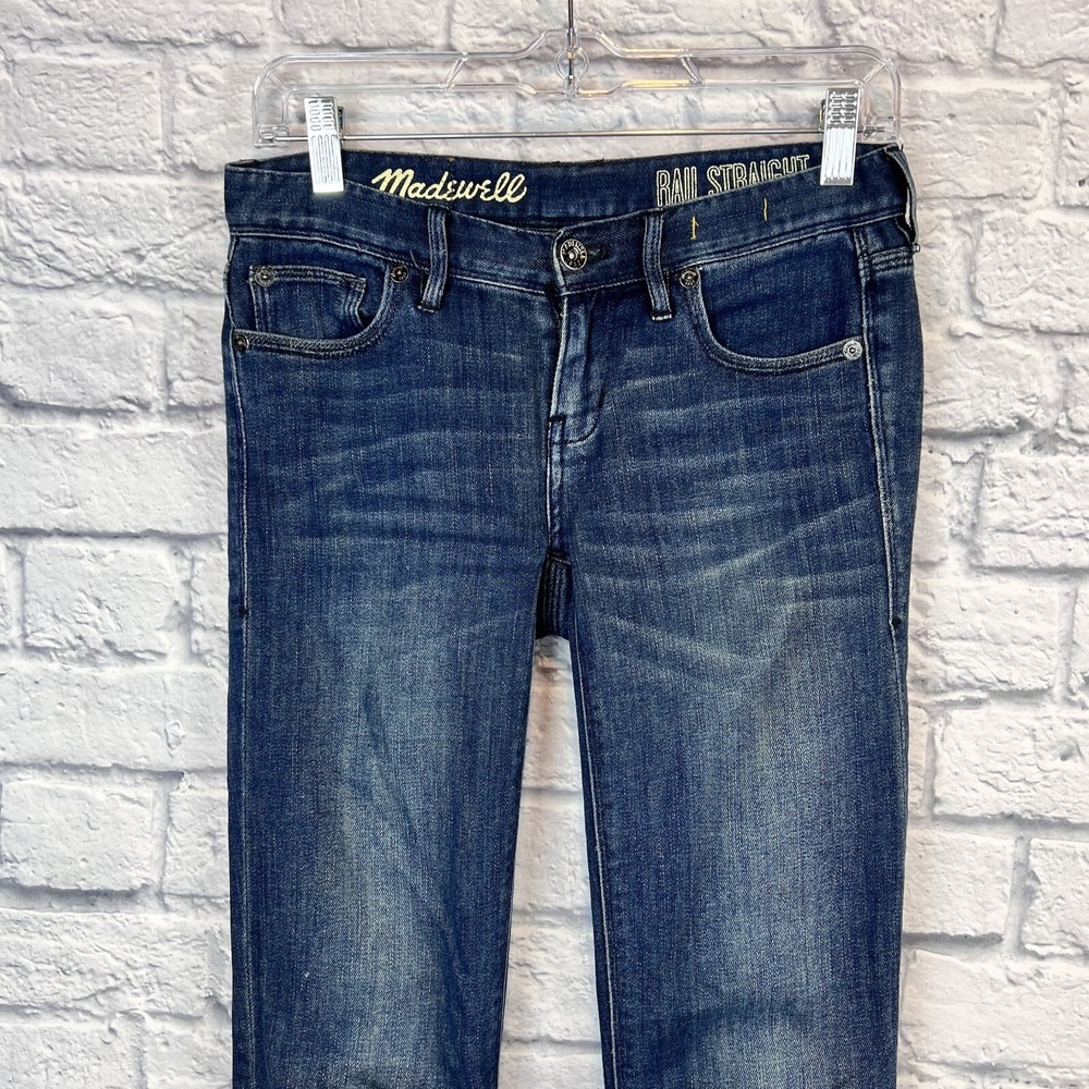 Madewell Women Rail Straight Blue Jeans Denim Dark Wash Size 25x34 Actual 28X34